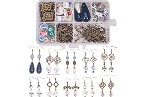 SUNNYCLUE Fai da Te 10 Paio di Orecchini Pendenti in Porcellana con Ciondoli A Goccia Kit per La Fabbricazione Incluude Ganci per Orecchini in Ottone Senza, Istruzione