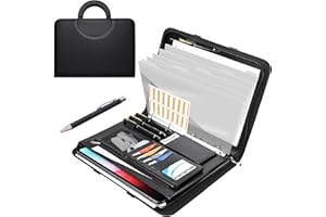 BONFORTURE Cartella Portadocumenti con Buste Trasparenti A4, Cartellina con Manico Magnetico e Cerniera in Pelle Vegana，Raccoglitore ad Anelli 4 per Viaggio Ufficio Scuola