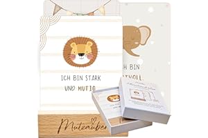 Mutzauber® 24 Affirmationskarten Mutmacher Karten für Kinder für positive Entwicklung, Selbstliebe, Selbstvertrauen und Mut mit Holzständer (PÄDAGOGISCH WERTVOLL)