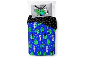 Jay Franco Minecraft Fight Back 100% Cotone Set Biancheria da Letto per Bambini 135 x 200 cm Dimensioni Letto Singolo - Copripiumino + Federa 50 x 70 cm