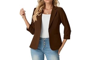 GRECERELLE Womens Blazer Suit Elegant 3/4 Sleeve Notch Lapels Collar Jackets Business Work Office Cardigans Jacket Suiting & Blazers with Pockets Button for Ladies