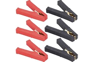 BASETOUSUAL Pince Crocodile en Cuivre, 6 Pcs Pinces Crocodiles de Batterie de Voiture, Pinces Crocodiles avec Gaine Isolante, pour câble de Charge de Voiture (Noir, Rouge)