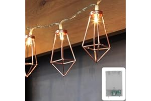 COBUS CozyHome Guirnalda luces LED geométricas de cobre - longitud total de 4 metros - 10 LEDs blanco cálido - forma de pirámide de oro rosa - funciona con pilas - luces led - decoracion habitacion