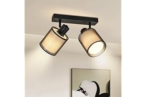 Doughelec Plafoniera Lampada da Soffitto 2 Faretti Orientabili, Nero Faretti da Soffitto Faretto da Parete Vintage Plafoniera 2 Luce E14 bianco caldo Muro per Soggiorno Cucina, Lampadina Non Inclusa
