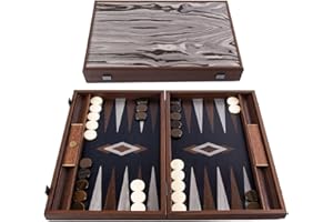 UBER GAMES Manopoulos Fossil Forest Luxury Backgammon Set with side racks & accessories - 19 inch x 12 inch (48cm x 30cm) Closed) – Classic Strategy Board game – Suitable for serious players or collectors