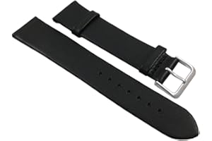 myledershop 18mm Souple Cuir de Veau Bracelet de Montre en Noir avec Boucle en Argent