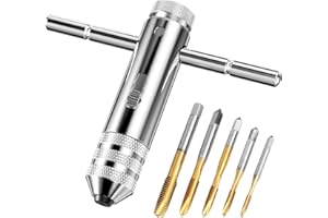 Labmilon Tarauds et Filières Tourne a Gauche Coffret Taraud, 5 Pièces Ensemble de Taraudage à Filetage en Titane M3/ M4/ M5/ M6/ M8+1 Pièces T Poignée Porte-outils, Clé pour Porte-taraud Réglable
