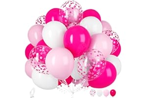 Ousuga Palloncini Rosa e Bianchi, 30 Pezzi 12 Pollici Palloncini Rosa Fucsia Opaco Pastello Coriandoli Palloncini per Compleanno Matrimonio Anniversario Baby Shower San Valentino Feste Decorazioni