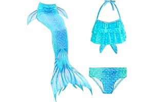 QWERTYUI 3-piece Bikini, Blue Mermaid Tail, Children's Split Swimsuit, Beach Swimsuit, Masquerade Costume Beautiful clothing,Blue-130