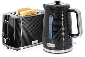briebe Elegance Ensemble Grille Pain 2 Fentes Tranches Larges, 7 Niveaux de Dorage + Bouilloire Électrique 1,7 L sans Fil, 2200 W, sans BPA, Pack Petit Déjeuner Électroménager, Design Moderne (Noir)