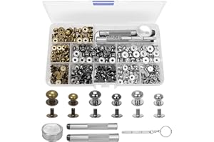 CISHOW 120 Stück 8mm/10mm Runde Kopf Knopf Stud, Doppelkappen Nieten, Chicago Schrauben, runder Kopf Messing Schraube Knopf für DIY, Handwerk Leder,Reparaturen,Geldbeutel（Bronze, Perlglanz Schwarz, Silber）