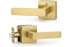 LOQRON Square Non-Locking Passage Door Lever, Brushed Gold Door Handles, Heavy Duty Gold Door Lever Without Keys and Lock Reversible Door Handle for Right/Left Handed Hallway Closet