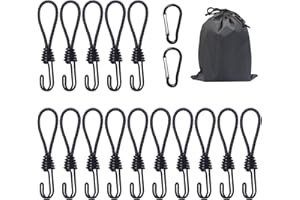 TAFACE 15 cuerdas elásticas, 1 bolsa de almacenamiento, 2 mosquetones, banda elástica con gancho en espiral, tensor de goma, eslinga de extensión, para exteriores, camping (negro)