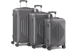 HOBBYZOO Suitcase Sets 3 Piece, Hardside ABS Lightweight Luggage Sets, Durable Trolley Travel Cabin Suitcase with Spinner Wheels & Inbuilt Locks for Business Trip, 20" 24" 28" - Dark Grey