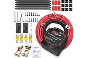 CHAMSUREUK 5M 12V 140 Amp Split Charge Relay Kit, Voltage Sensitive Relay Kit with LED Screen Display, VSR Smart Dual Battery Isolator Battery Automatic Disconnect Switch, for Campervan SUV ATV RV Boat Vehicles