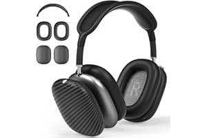 Etui na słuchawki AirPods Max, tekstura włókna węglowego AHBTEYM TPU nauszniki pokrowiec / nauszniki pokrowiec / opaska na głowę do Apple AirPod Max, akcesoria, silikonowa osłona (matowa czerń)