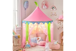 TINY LAND Tente de Jeu Enfant ave Guirlandes étoiles + Sac de Transport, Château de Princesse Tente, Tipi Pop-up Portable, intérieur et extérieur, idée Cadeau, 41'' x 55'' (DxH)
