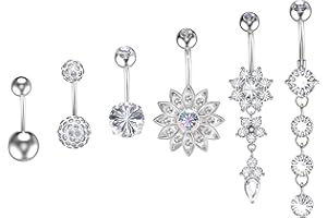 YHmall 6pcs Piercing de Nombril Piercing Anneau Boucle de Ventre avec Pendentif Strass Cristal en Acier Inoxydable Bananes Bijoux de Corps