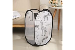 THEFORMAT Cesto Ropa Sucia plegable 43L, Cesto Juguetes con Diseño de Animales 30 x 30 x 48 cm, con Asas Para Mayor Comodidad, Perfecto Para Ropa y Juguetes, Cesta Ropa Sucia de Colores Blanco y Negro