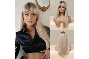 Allbell Lange blonde Perücke für Frauen natürliche synthetische Perücke mit Pony