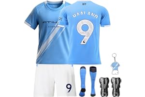 GENERIC Nr.9 Kinder Fußball Trikots, 25-26 Trikot Kinder, Fussball T-Shirt Shorts Socken, Schlüsselanhänger und Schienbeinschoner Set