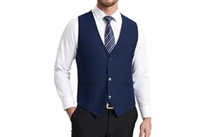 HISDERN Gilet da Abito Uomo Elegante Panciotto Uomo Regular Fit Cotone Poliestere Panciotti da Sposo in Tinta Unita Classico Gilet Vestito con 3 Bottoni Tasche per Matrimonio Cerimonia Ufficio S-4XL
