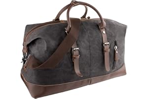 GENESS Große Reisetaschen, Leder Wochenend Tasche, Unisex Vintage Handgepäck Seesack, Vintage Handtasche Sporttasche, Segeltuch Wasserdicht Reisegepäck Schultertasche Umhängetasche (Schwarz)