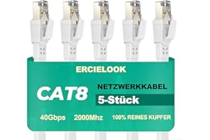 Ercielook Kabel Lan 0,15 m - kabel sieciowy o dużej prędkości CAT8 do użytku na zewnątrz i wewnątrz, 40 Gb/s z pozłacaną wtyczką RJ45, odporny na warunki atmosferyczne, odporny na działanie promieni