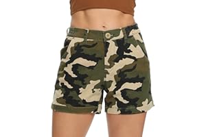Aeslech Women's Casual Shorts with Pockets Elastic Waist Camo Summer Wear