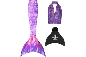 Mermaid Planet Woman's 3 Piece Vivid Colour Swimming Mermaid Tail, Top & Wear-Resistant Magic Fin Monofin.