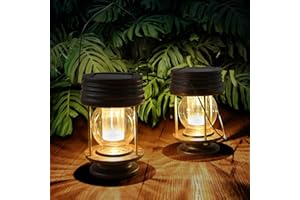 pearlstar Solar Lantern - Hanging Solar Lights Outdoor - 2 Pack Solar Powered Waterproof Led Lanterns Vintage Design for Landscape,Yard,Garden,Pathway,Beach,Pavilion Decoration (Warm Lights)