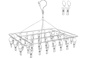 DARUITE Etendoir Chaussette, Séchoir à Chaussettes,Crochet à Linge,Etendoir Linge Exterieur Solide avec 36 Pinces a Linge INOX pour Chaussettes,sous Vetement,Serviettes(1 Pack)