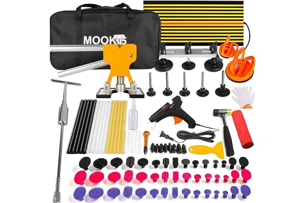 Mookis 92PCS Kit Debosselage sans Peinture, Kit de Réparation Carrosserie Dent Removal Kit avec Extracteur de Bosses Doré, Marteau Coulissant, Ventouse Carrosserie pour Bosses Profonde