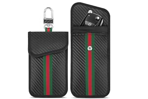 BOODPET RFID Signal Blocking Key Pouch – 2-Pack Faraday Bag for Car Key Fobs, Anti-Theft Carbon Fibre Design, Blocks Relay Attacks & Car Hacking (Black)
