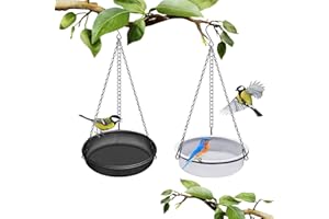 ONESHLEE Hanging Bird Bath And Feeder For Garden, Bird Feeders Hanging For Small Birds, Birdfeeders Bird Seed Feeders Station Outdoor Metal Steel Iron Heavy Duty, Birdbath Bowl Water Dish Plastic (Black)