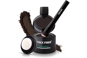 THICK FIBER Root Touch Up & Hairline Powder with Brush 4g – Covers Grey Roots & Thinning Hair – Sweat & Water Resistant – Hair Concealer for Bald Spots & Fill-In (Dark Brown) for Women & Men