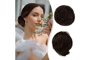 RUWISS Fino Moños Postizos, Largo Adelgazamiento Recto Tousled Updo Bun Real Pelo Humano, Elegante Piezas de Pelo, Scrunchie Extensión para Mujeres Niñas 25g Rubio Chocolate