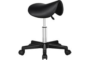 Yaheetech Saddle Stool Adjustable Rolling Salon Chair Swivel Rolling Wheels & Ergonomic for Hairdressing Massage Tattoo Spa Saddle Black