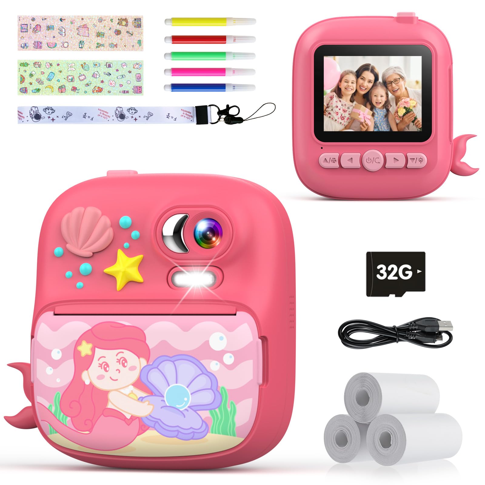 TIATUA Kids Instant Print Camera, Kids Camera with Printable Photo Paper, Instant Camera for Girls 3-13 Years, Digital Camera