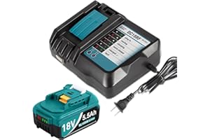 DC18RF Ladegerät mit 5.5Ah Ersatzakku Kompatibel mit Makita Akku und Ladegerät, 18V ErsatzAkkus BL1860B BL1850B BL1860 BL1850 BL1840