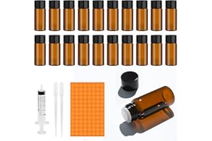 Amentalove 20 Stück 10ml Braune Leere Glasflaschen, Fläschchen für Ätherische Öle, Mini Glasflasche mit Pipette Spritze Aufkleber, Mini Fläschchen für Ätherisches Öl Spa Massage Aromatherapie