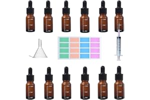 Hibisaws fiole en verre,12 X flacon pipette,Flacons et bocaux de laboratoire,Bouteilles compte-gouttes en verre brun vides,pour l'aromathérapie Gouttes Les Oreilles Huile Essentielle Bouteilles (10)