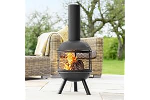 Harrier Steel Chiminea Fire Pits - Small/Medium/Large Outdoor Log Burner | Steel Chiminea Patio Heater with Log Store| Elevate Your Outdoor Ambiance (Small Chiminea)