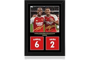 WIN FC Gabriel and Saliba Defensive Duo A4 Framed Photo Display - Reproduced Digital Signature - Gift For Arsenal FC Fans
