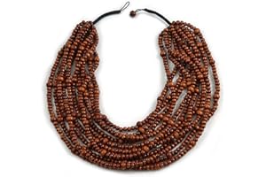 Avalaya Statement Multistrand Layered Bib Style Wood Bead Necklace In Brown - 50cm Shortest/ 70cm Longest Strand