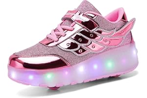 Aizeroth USB Recharge Multiple Colour LED Roller Skate Shoes Automatic Retrectable Technical Skateboarding Skates Cross Trainers Multisport Outdoor Running Sneakers for Boys and Girls Novel Gift