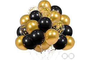 DAZAKA Ballon Noir et Or 60 Pièces avec Ruban - 12" LATEX NATUREL - Ballon Gonflable Hélium | Ballon de Baudruche | Décoration pour Anniversaire, Mariage, Diplômes, Baptême, Fete