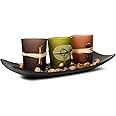 Dawhud Direct Natural 3 Decorative Candle Holders, Rocks and Tray Candle scape Set ,