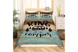 HOMEWISH Camper Bettwäsche Set 135 x 200 Teenager Kinder Happy Camping Bettbezug rustikaler Bauernhaus Bettbezug für Jungen Mädchen Jugend Schlafzimmer Dekor alte Scheunentor Skizze Zeichnung Bettwäsche