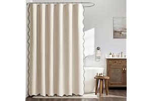 MIULEE Cortina de Ducha de Lino Texturizado Ondulado 180x200 cm Beige, Cortinas de Ducha Impermeables de Lujo para Hoteles, Cortina de Baño de Tejido Lavable Antimoho con 12 Ganchos de Metal.